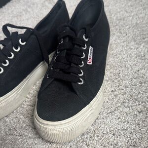 Superga Black Sneakers with White Sole